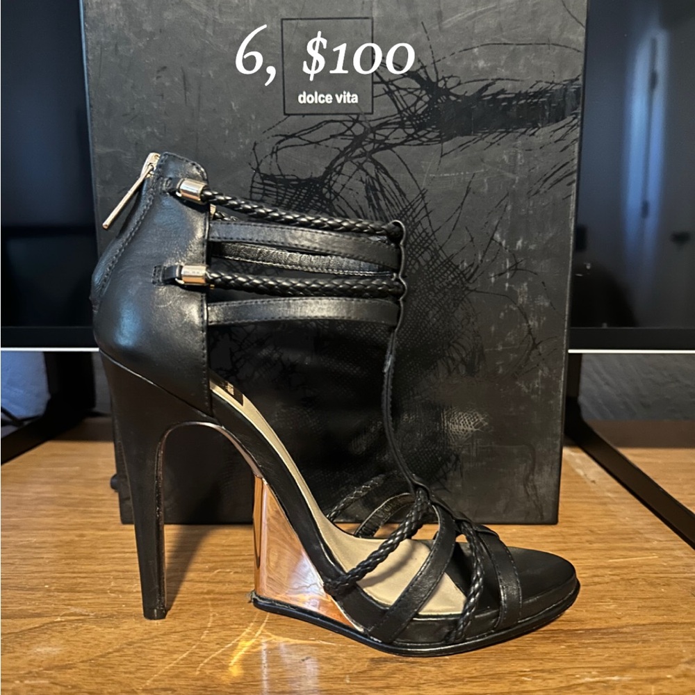Dolce Vita Black Strappy Heels with Silver Accents